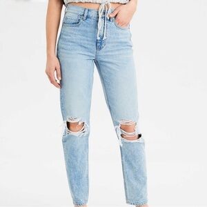 American Eagle Mom Jean Distressed High Rise Ripped Straight Leg Jeans Size 0